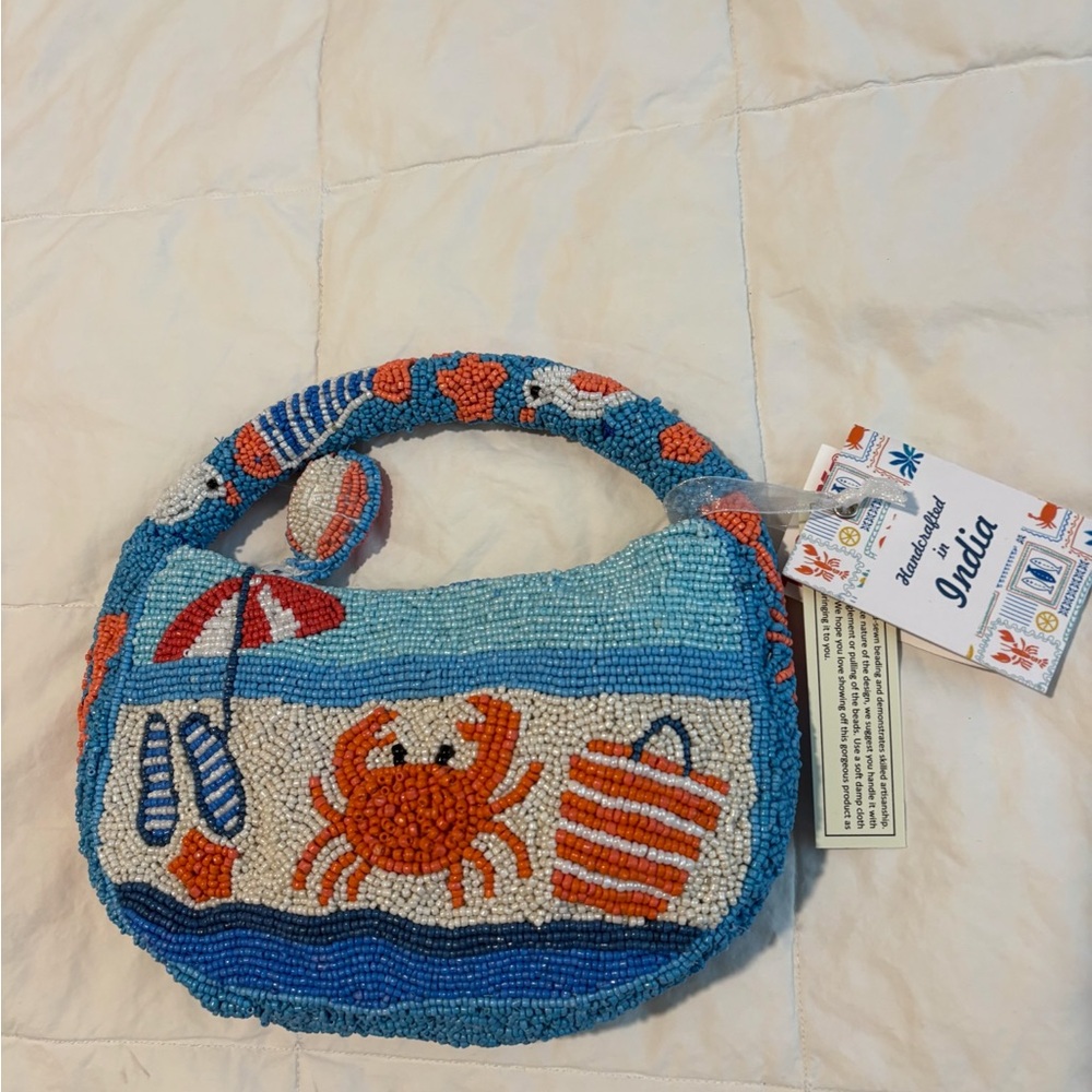 Beach Crab Beaded Shoulder Bag Summer Vacation Novelty Purse